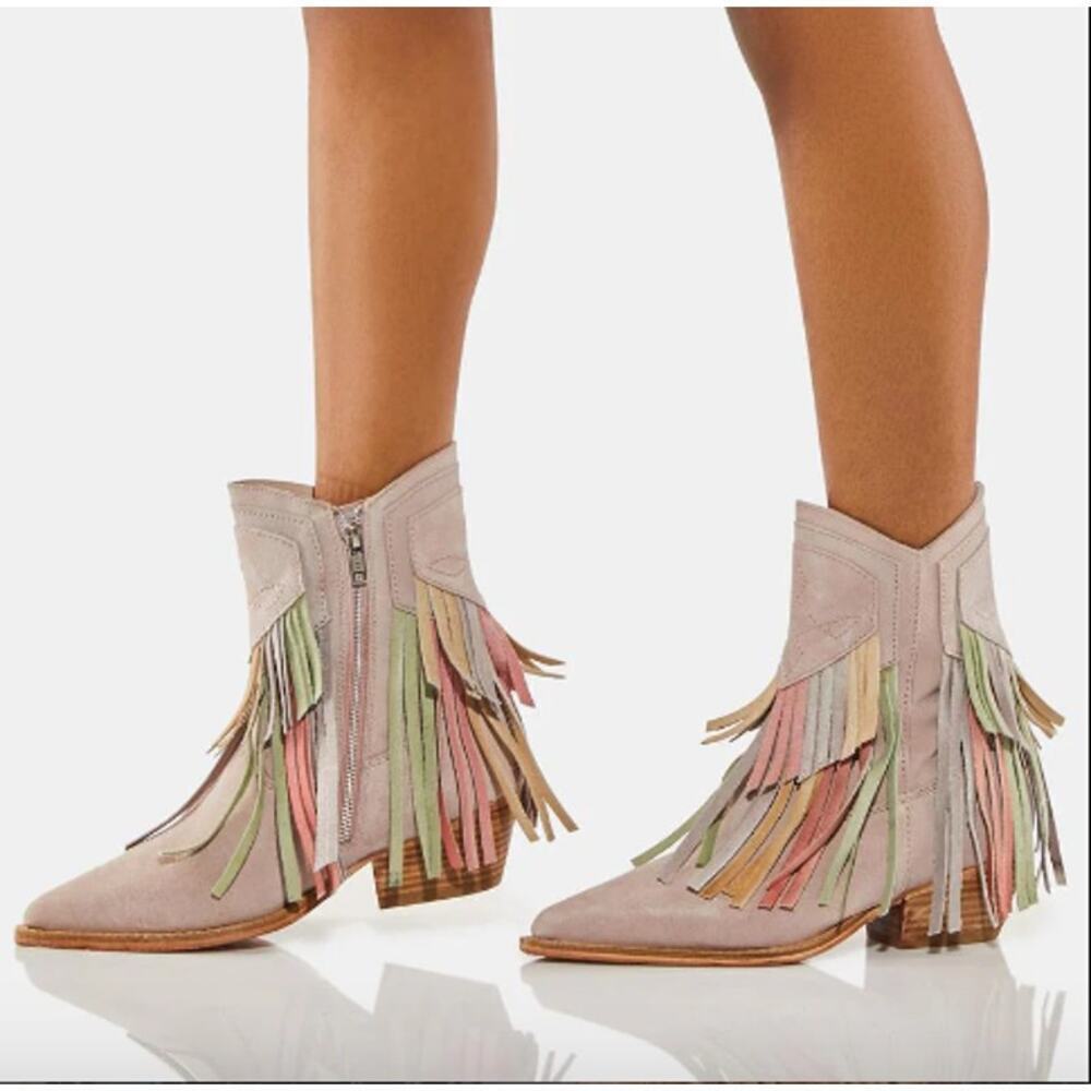 Free People Pink Lawless Fringe Western Boots Size 40 - Picture 2 of 12